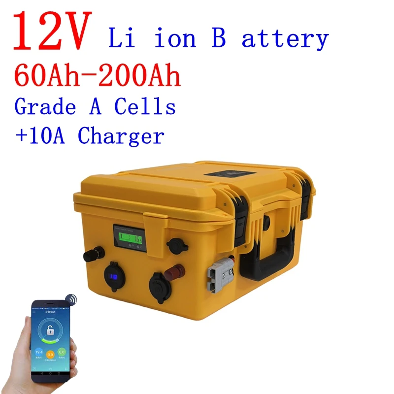 

waterproof rechargeable 12V 60Ah 80Ah 120Ah 150ah 180ah 200ah Lithium ion battery for trolling motor boat propeller+10A Charger