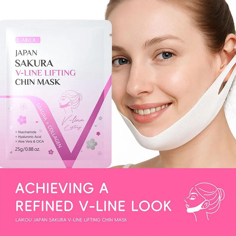 Sakura V Shape Lifting Up Face Mask Nourishing Double Chin Reduce V-Line Neck Lifting Patches Slimming Face Mask Skin Care