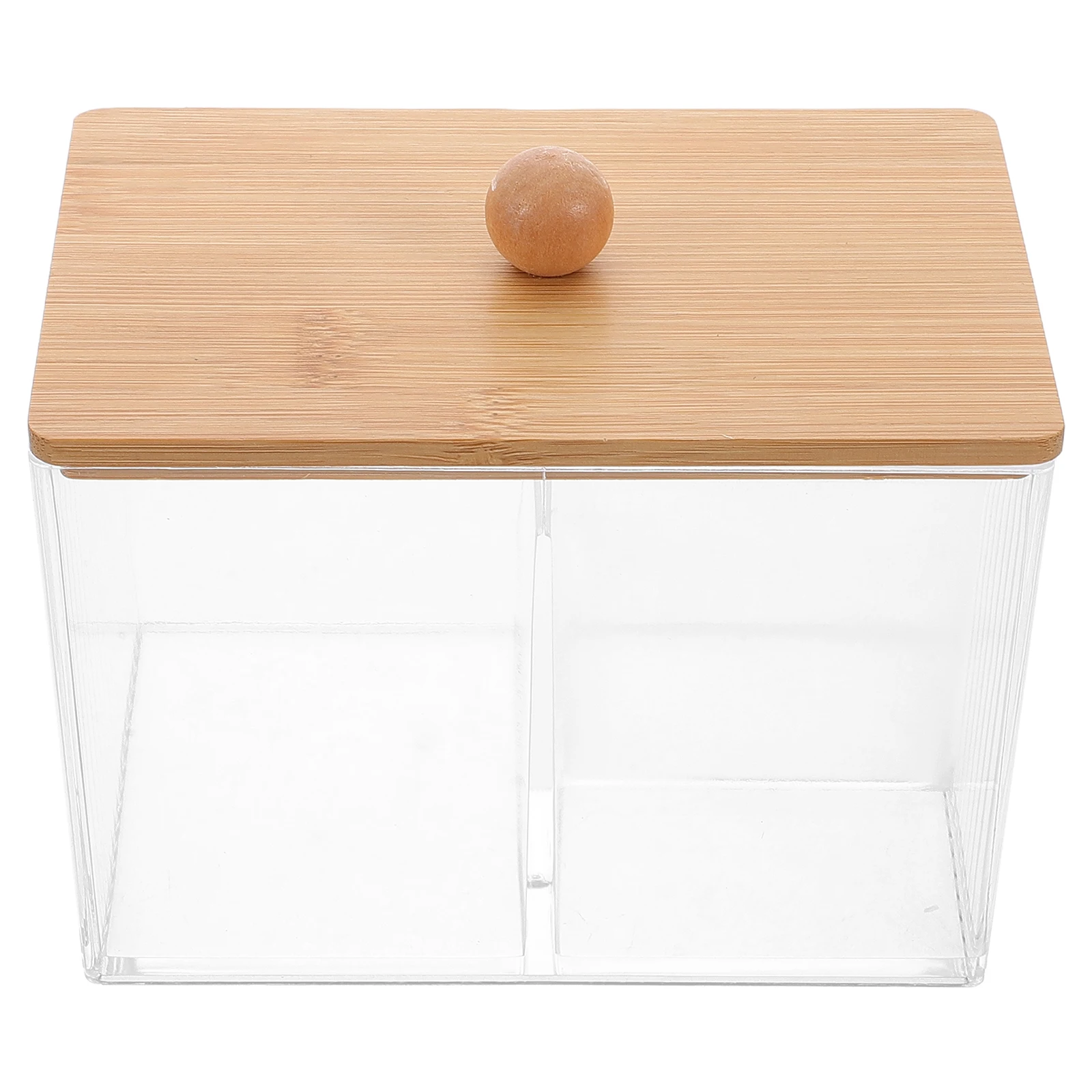 

Cotton Ball Container Bamboo Lid Transparent Acrylic Material Storage Box for Cotton Pads Swabs Makeup Brushes Toothbrushes