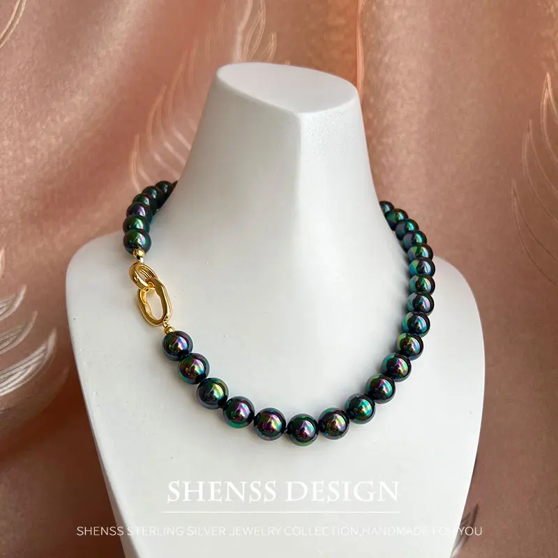 

Elegant Colorful Black Imitation Pearl Copper Plated 14k Gold Necklace Classic Temperament Jewelry For Women Length 35cm-180cm