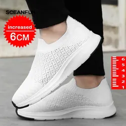 Increase Shoes Thick Soles Lift 6cm Black White Sneakers For Men Casual Shoes Mesh Elevator Sports Tenis Masculino