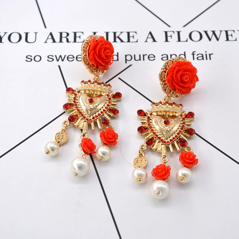 Magnetic Flower Baroque Vintage Palace Cross Alloy Earrings Earrings European and American Show Earrings Earrings