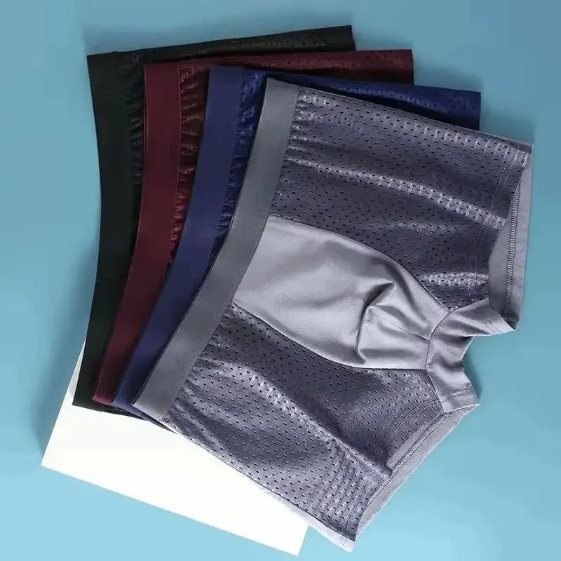 

Men's Soft Ice Silk Boxer Briefs Multi-Piece Set Breathable Quick Dry Mid Waist Seamless Lightweight Daily Wear Underpants