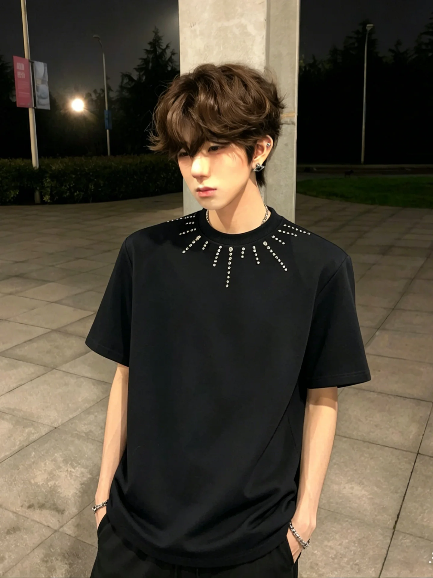 

Shoulder Padded Short Sleeve Men's T-Shirt Summer Casual Style Tailor Fashionable Cotton Polyester Blend Comfortable