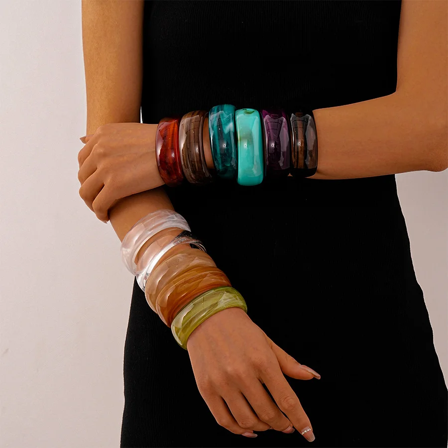 Round Smudging Bangles for Women European and American Punk Acrylic Cuff Bracelets Goth Geometric Charms Wristband Jewelry