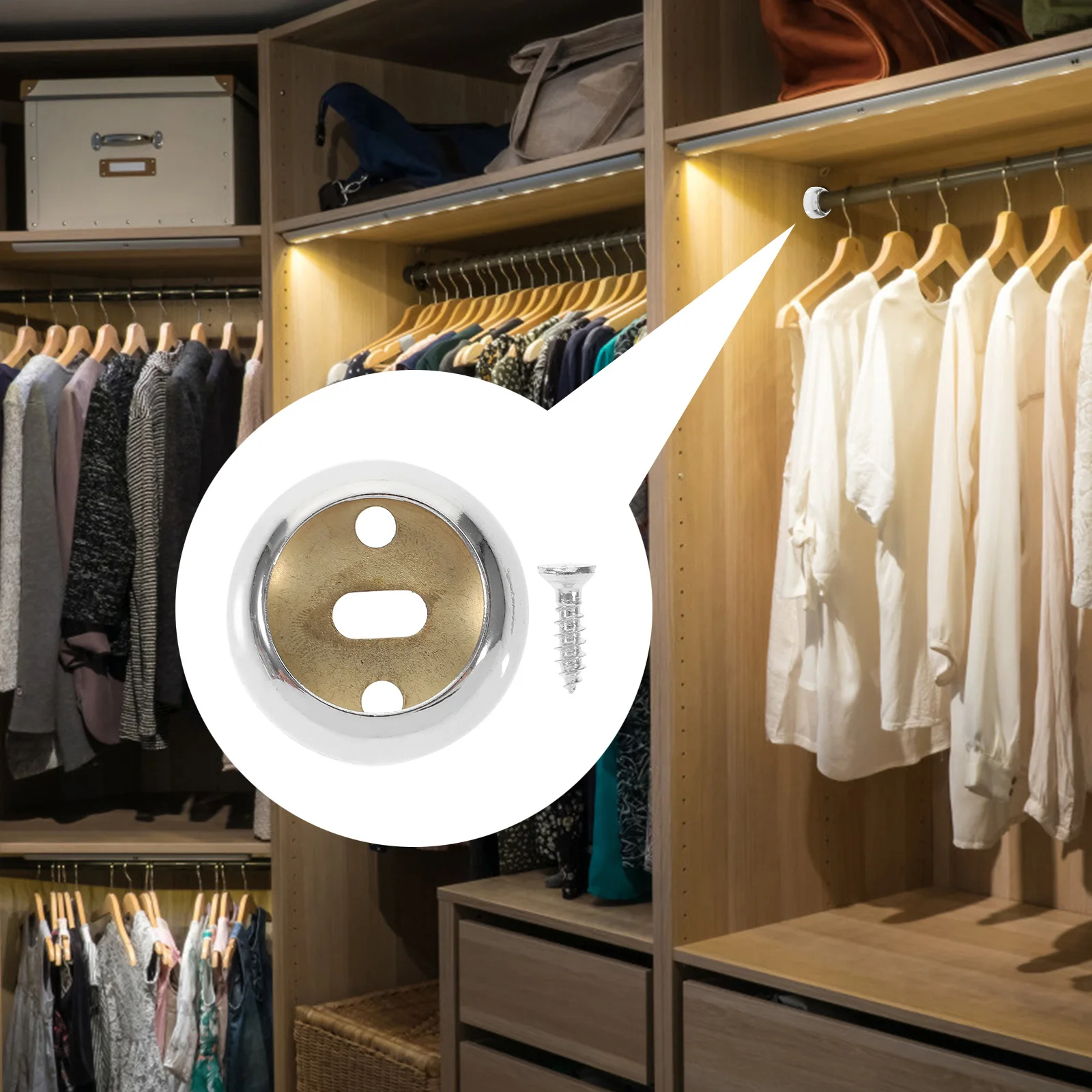 

10Pcs Stainless Steel Ball Flange Mount Closet Rod Bracket Heavy Duty Wall Mounted Support for Bathroom Bedroom Balcony Wardrobe