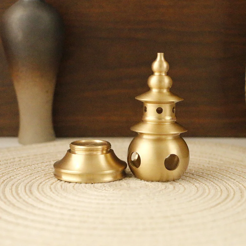 Brass Sun and Tower Ornament Three Pools Reflecting Moon Burner Craft Zen Incense Holder Copper