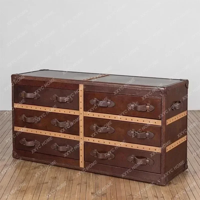 EE  medieval leather box bucket cabinet retro oil wax leather bucket cabinet storage cigar bar room storage cabi