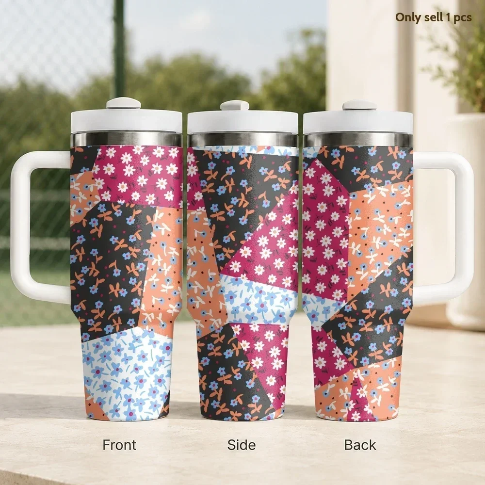 Floral Abstract Minimal Modern Vacuum Flasks 40oz Stainless Steel Insulated Tumbler with Handle Straw Cup Daily Travel Mug