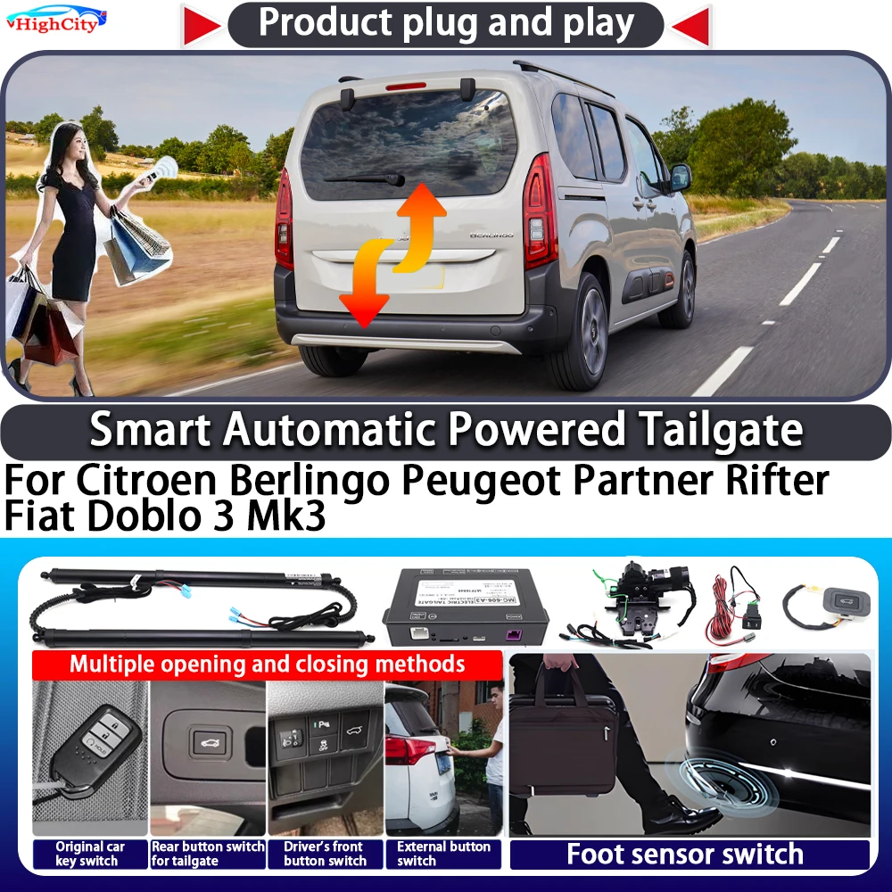 For Citroen Berlingo Peugeot Partner Rifter Fiat Doblo 3 Mk3 Smart Automatic Powered Tailgate Key Lift Close Kit Power Tailgate