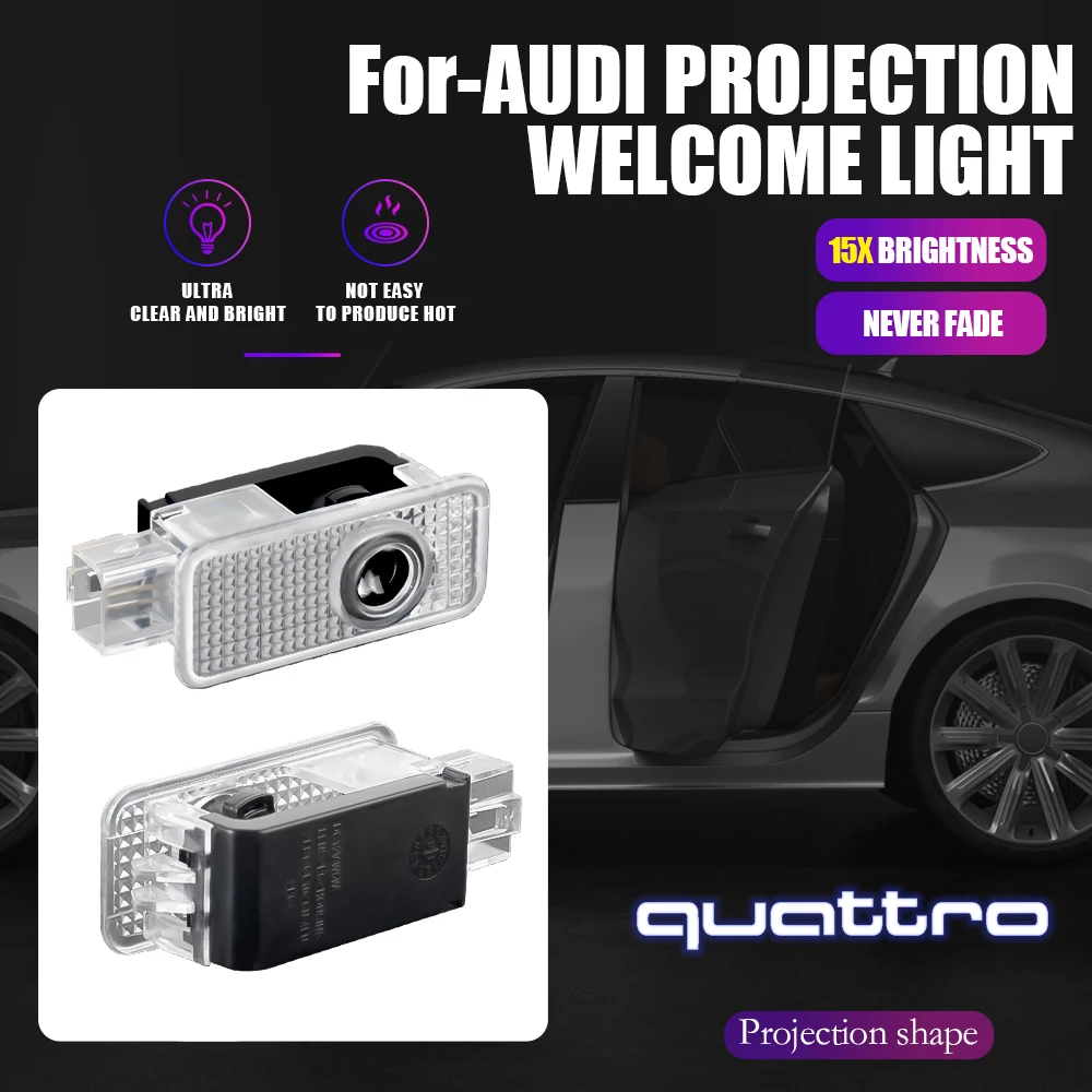 2pcs Car LED Door Welcome Lights for AUDI SLINE QUATTRO S3 S4 S5 S6 S7 S8 RS A3 A5 A7 A4L A8L Q3 Q5 Q7 A4 A6L Auto Shadow Lights