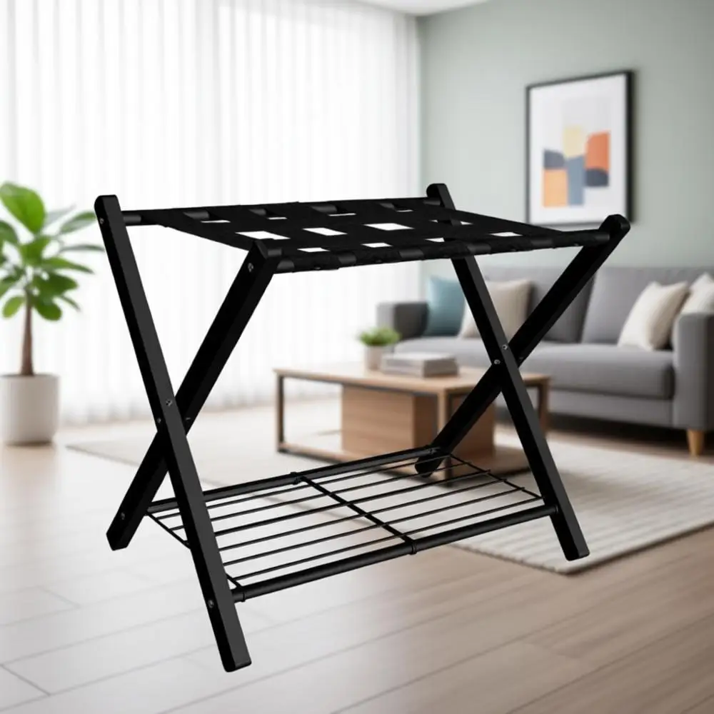 

Складная подставка для чемоданов с металлической полкой для спальни, черная, 1 шт.