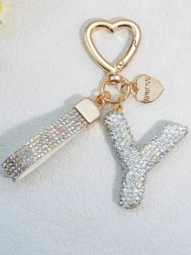Glänzender Diamant-Besatz 26 Englische Initialen Schlüsselanhänger Auto Hochwertiger Schlüsselring Damenhandtasche Zierlicher Anhänger Thanksgiving-Geschenke – Detail 25