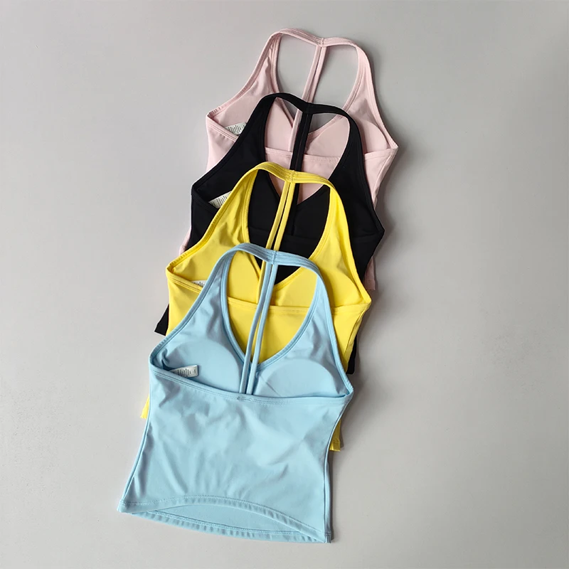Seamless Yoga Vest with Chest Pad Halter Neck Beautiful Back Anti-shock Sports Underwear Outside Wearing Pilates Training Bra