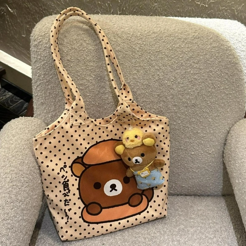حقيبة كتف جديدة لطيفة على شكل رسوم كرتونية من Rilakkuma حقيبة كتف كاجوال ذات سعة كبيرة للنساء والطلاب حقيبة مدرب عصرية مريحة ومتعددة الاستخدامات