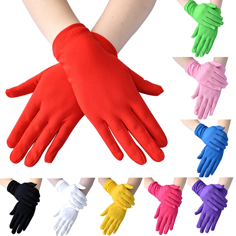 Fashion Women Stretch Gloves Solid Color Etiquette Short Gloves Sun Protection Full Finger Mittens Spandex Driving Handschoenen