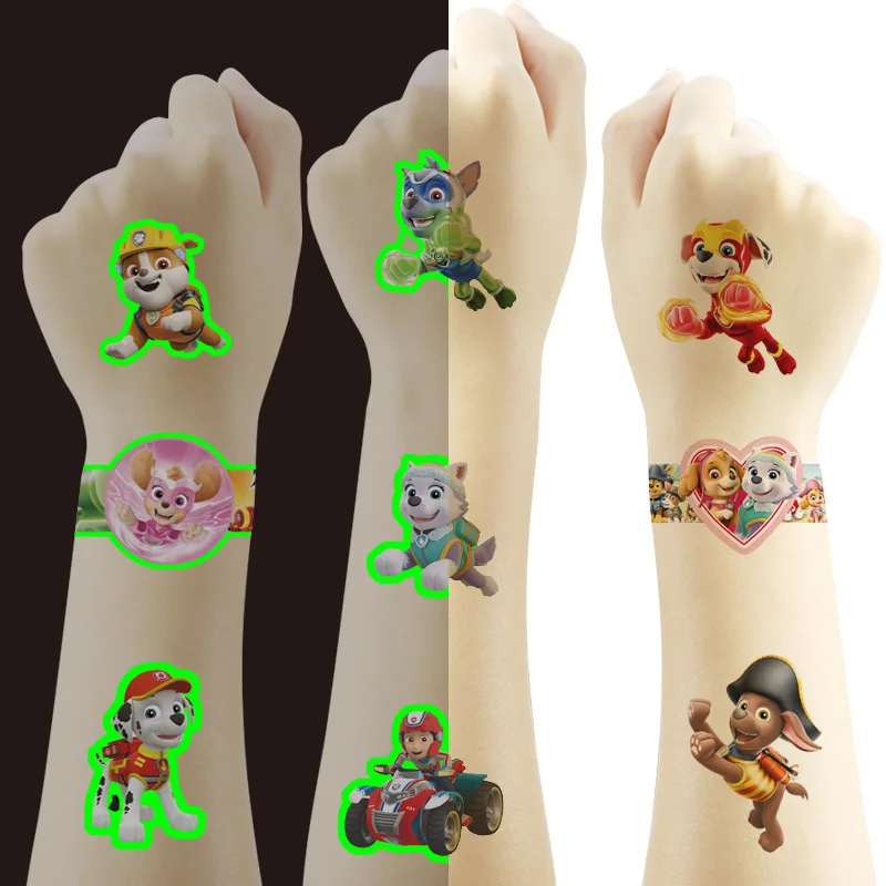 Gift Box Set Paw Patrol Luminous Tattoo Sticker Children Arm Face Glowing Tattoo Children Body Tattoo Ryder Rubble Sticker