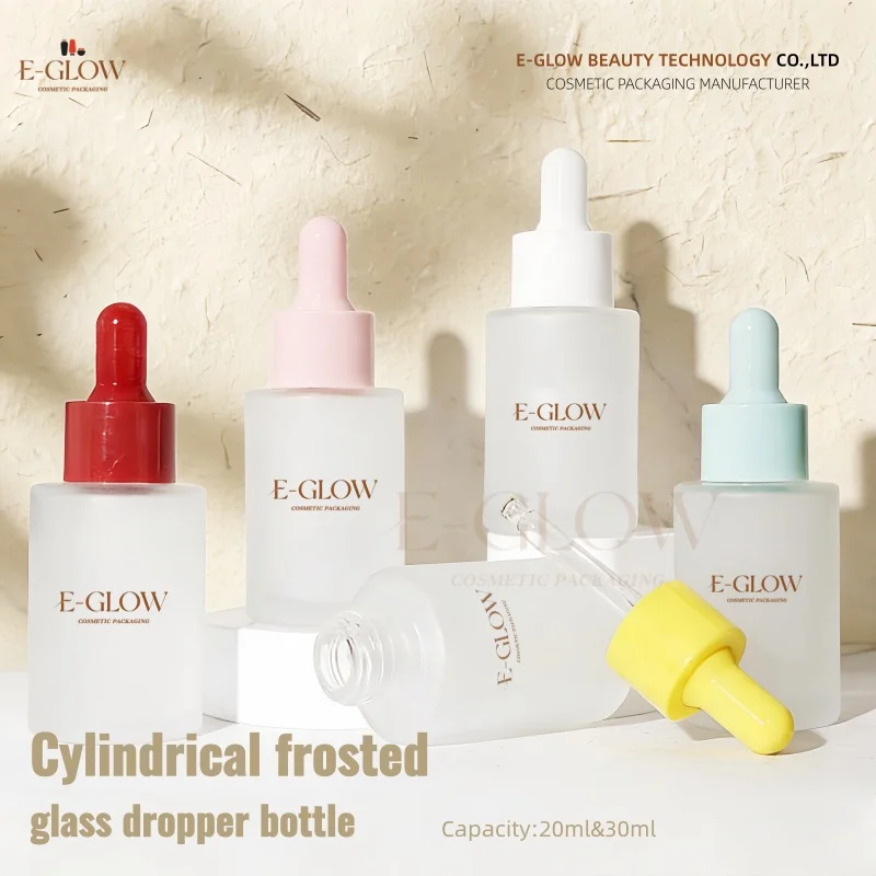 【Logo Custom】100Pcs Customized 20ml/30ml Cylindrical Frosted Glass Dropper Bottle Small Batch Customization Factory