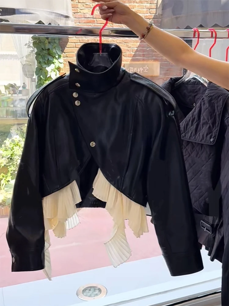 Unique Design Sense Asymmetric Leather Jacket Women's Fashionable Elegant Street Style Versatile Jacket Top for Autumn
