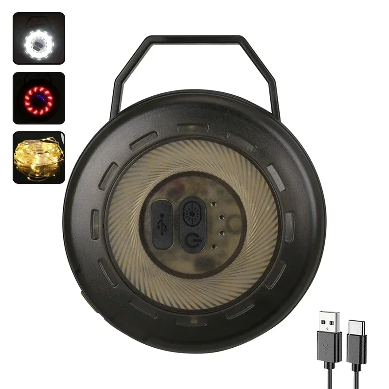 KDULIT Multifunktionale 4-in-1-Design-Camping-Lichterkette, USB wiederaufladbar, Outdoor-Zelt-Dekor-Licht, XTE-LED-Taschenlampe mit Magnethaken 7