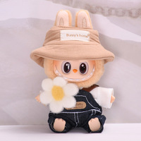 17cm Labubu Dolls Clothing Cute Mini Plush Doll's Clothes The Monster Outfit Accessories Spring Overalls Flower Hat FE01S
