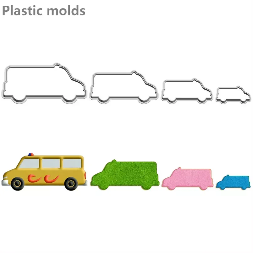 

Four Specifications Cartoon Transportation Tools,School Bus,Plastic Molds,Cake Fondant Tools,Cookie Sushi Cutters