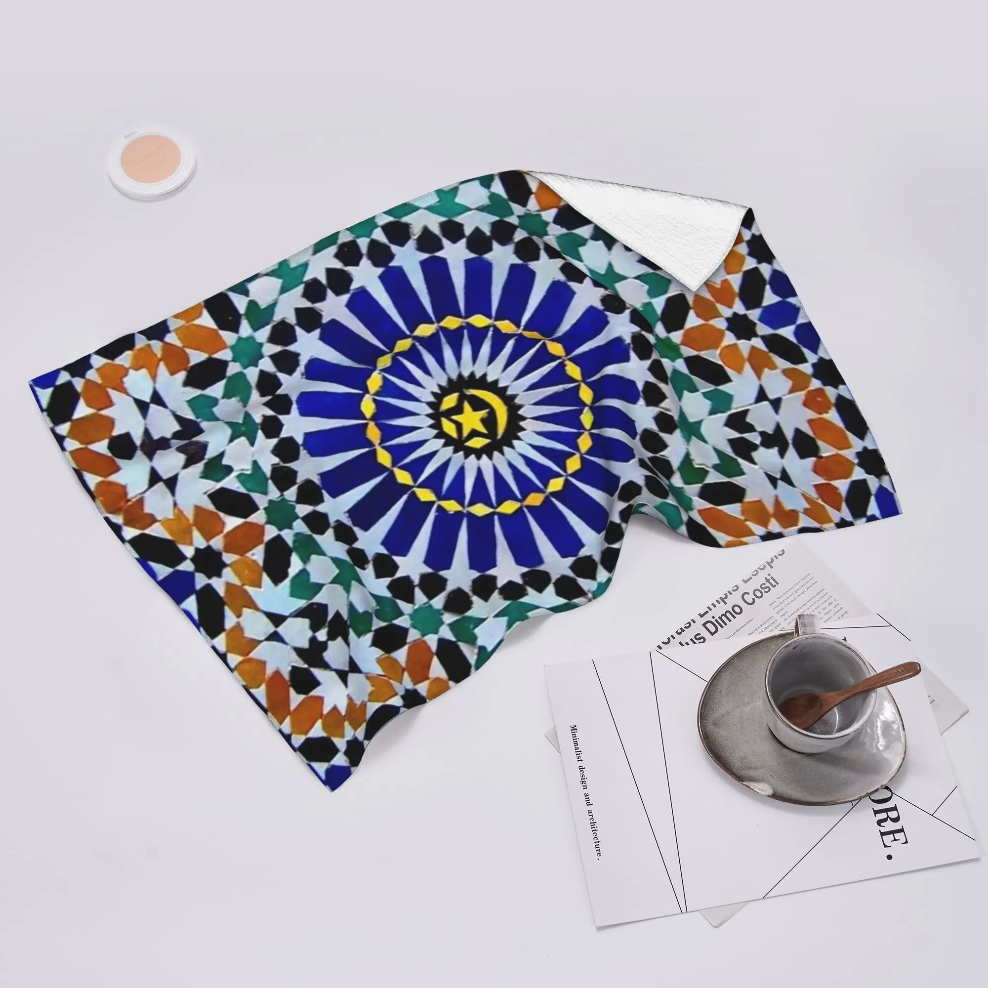 Custom Arabic tiles Moroccan Mosaic Soft Face Towel Quick Dry Pool Bath Cotton Towels Breathable