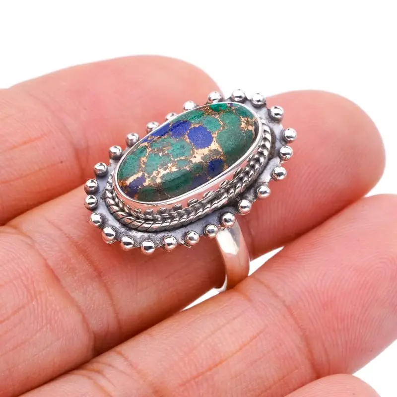 

StarGems ® Кольцо ручной работы из стерлингового серебра 925 пробы с натуральным медным халцедоном 8 F1182