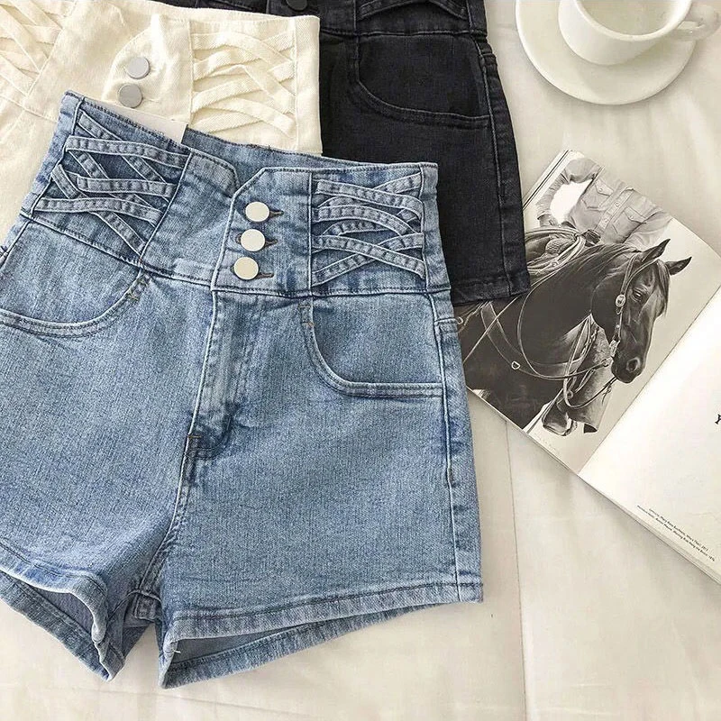 Women Blue Denim Shorts Vintage 90s Aesthetic Korean Hight Waist Jean Shorts Harajuku Y2k Cowboy Short Pants Clothes 2024 Summer