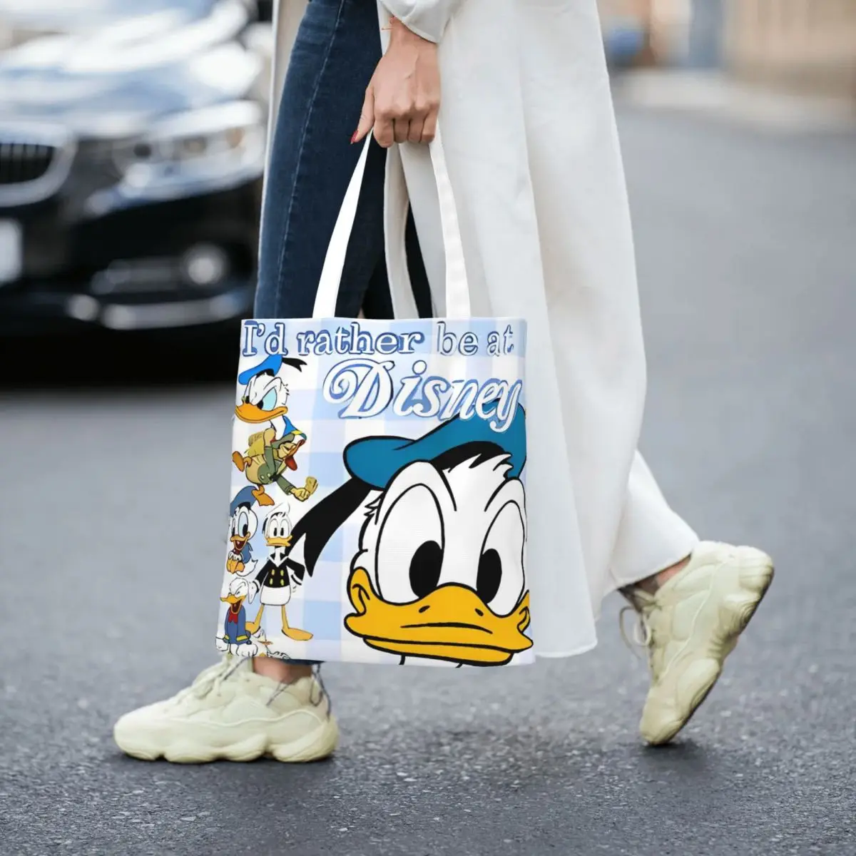 Mickey e amigos sorte pato donald sacolas mulheres bolsa de lona faculdade bolsa de ombro reutilizável saco de compras