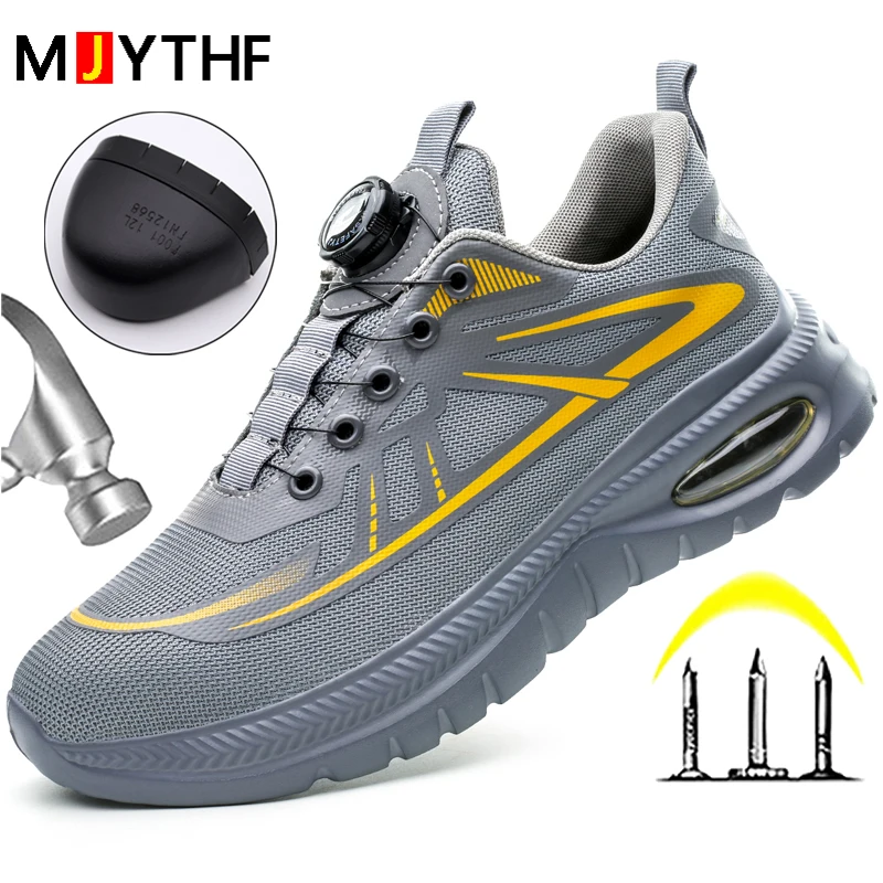 Air Cushion Men's Safety Shoes Anti-Smash Anti-Puncture Work Shoes Rotating Button Protection Shoes Anti-slip Industrial Shoes
