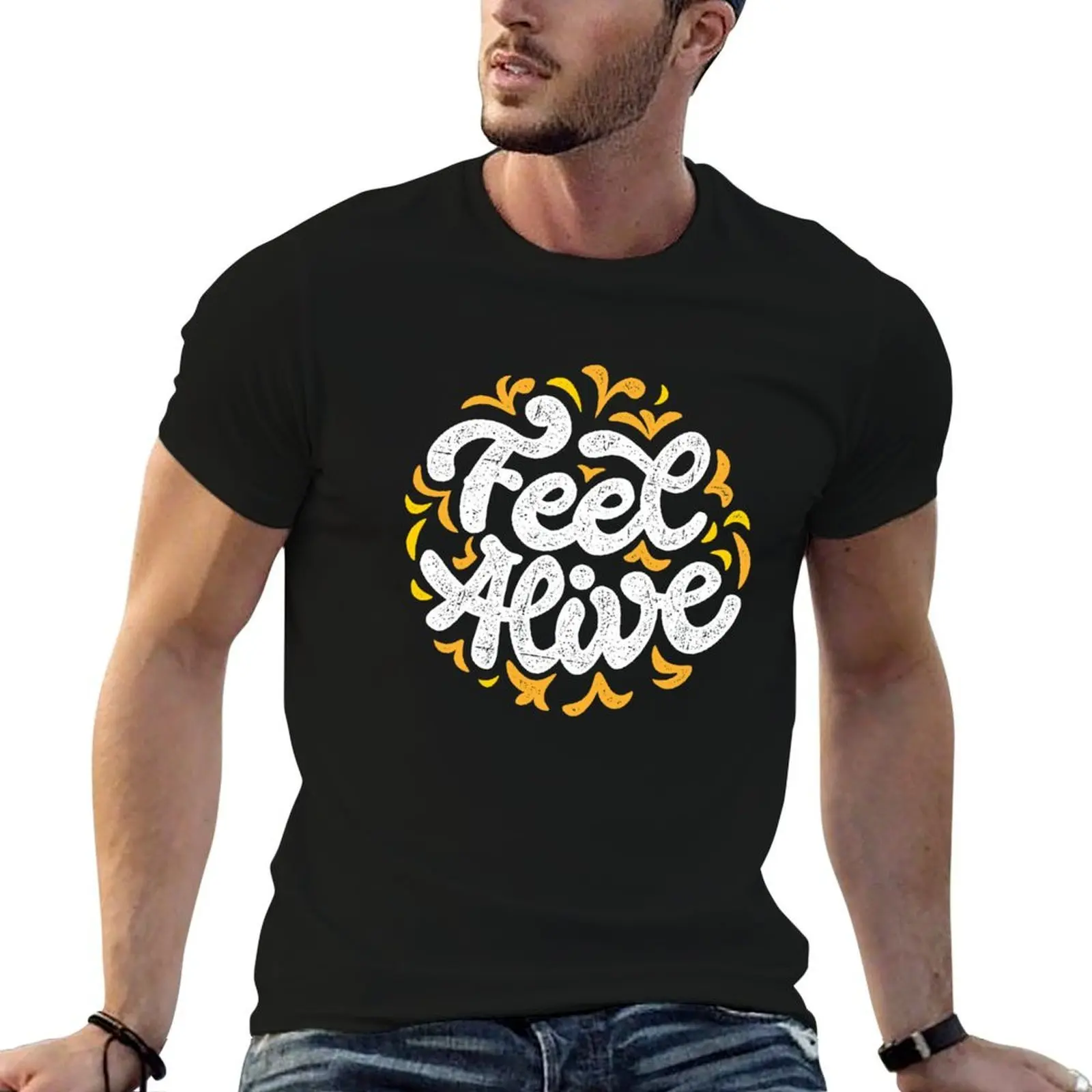 T-shirt Feel Alive pour homme, t-shirt coupe slim, t-shirt de créateur pour homme, t-shirt décontracté pour homme