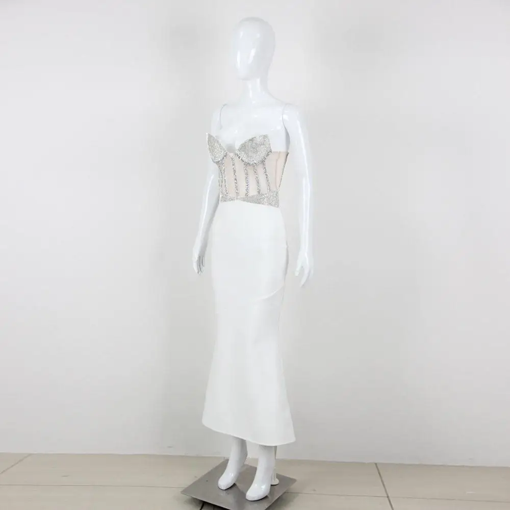 

Sexy Hollow out Diamond Embellished Wrap Long Dress Women's Fashionable Autumn Summer New Arrival Citywalk Polyester Material...