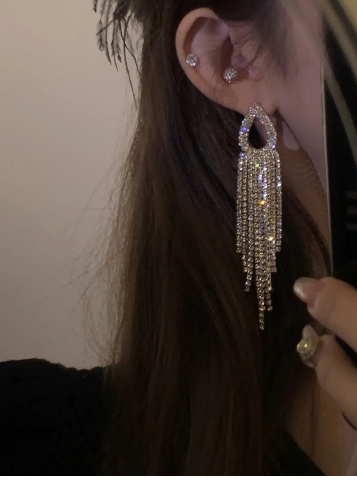 Super flash full diamond fringed earrings for women