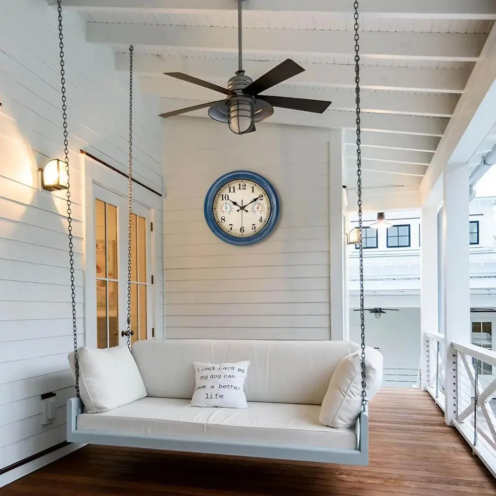 12 Inch Weather Station Clock, Thermometer & Hygrometer Combo for Outdoor or Indoor Use - Blue