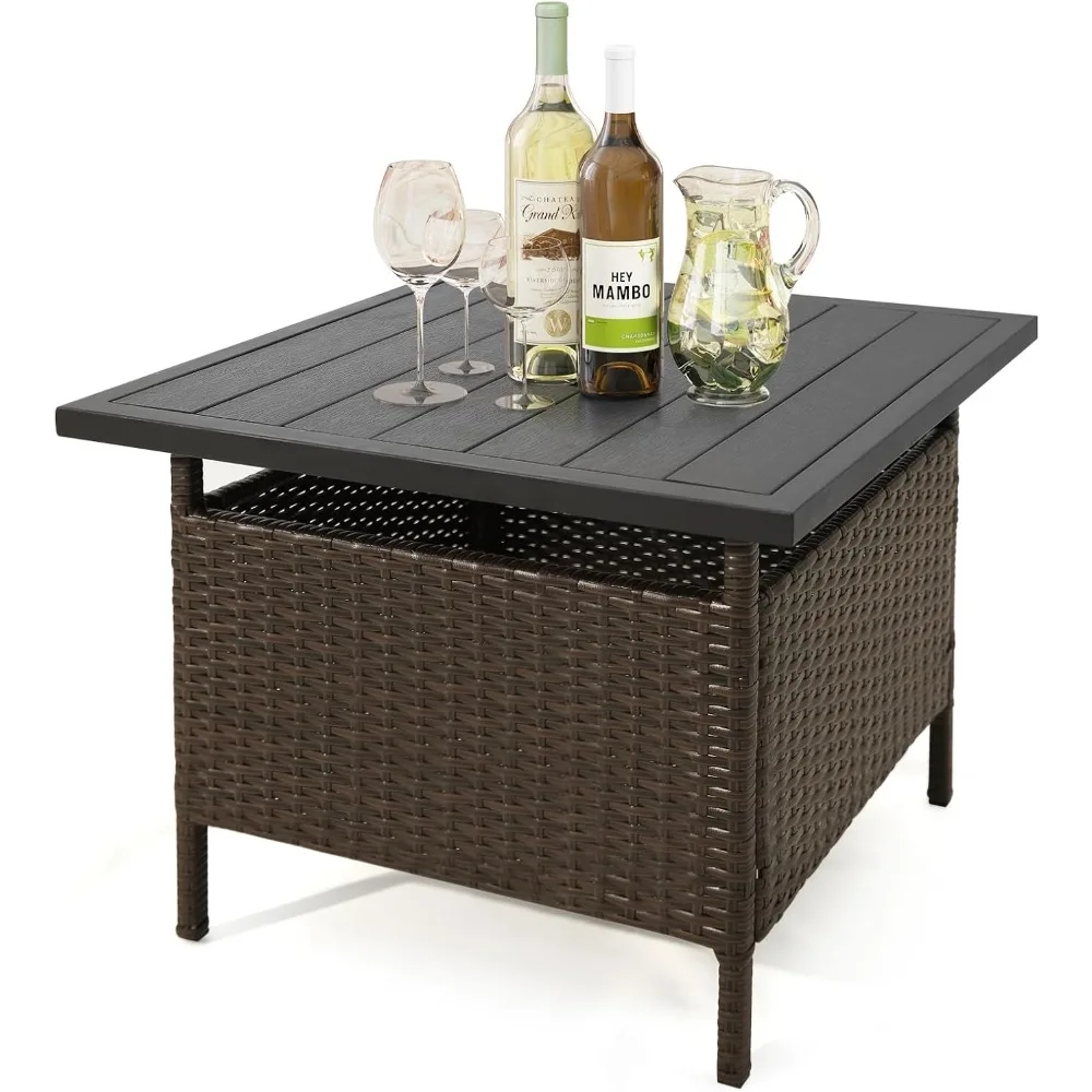 

Rattan Umbrella Side Table, Outdoor Wicker Stand Table with Umbrella Hole Steel, Suitable for Gardens