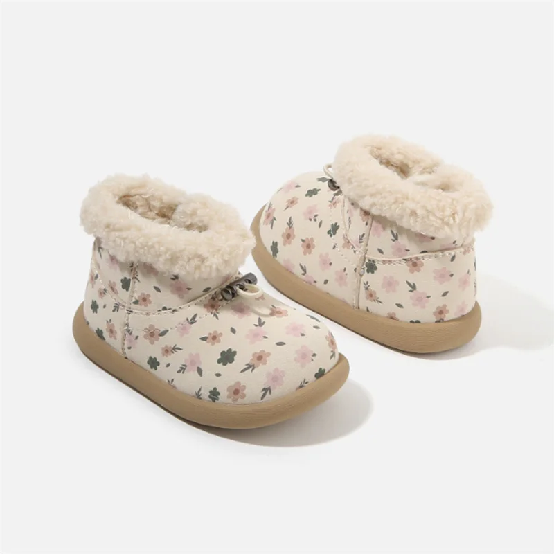 الشتاء حذاء طفل جلد أزهار لطيفة الدافئة أفخم الأميرة الاطفال أحذية مقاوم للماء موضة طفل الفتيات الأحذية القطنية الاتحاد الأوروبي 16-25
