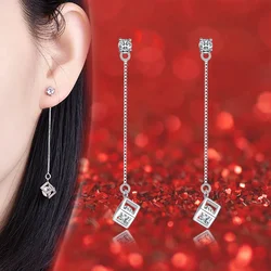 Elegant Square Long Tassel Drop Earrings Shiny Crystal Zircon Stone Inlaid Earring Accessory Female Dangle Earring Jewelry