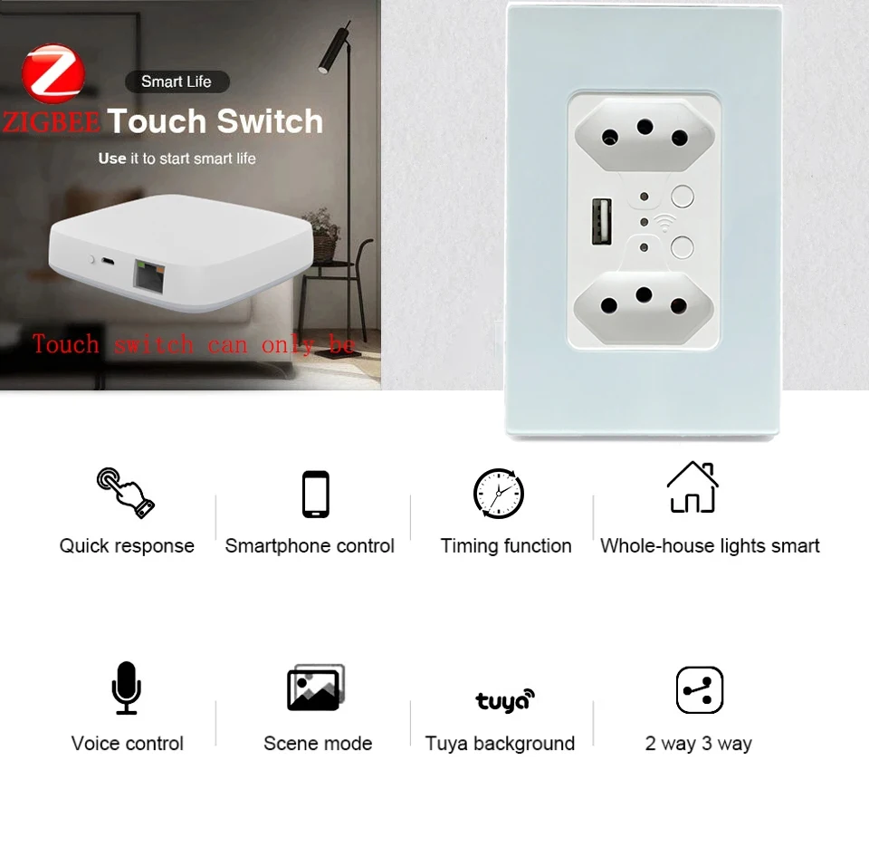 Zigbee Smart Brazilian Wall Socket USB Tomada Electric Brazil Plug Outlet PC Glass Panel Remote Tuya Smartlife Alexa Google Home