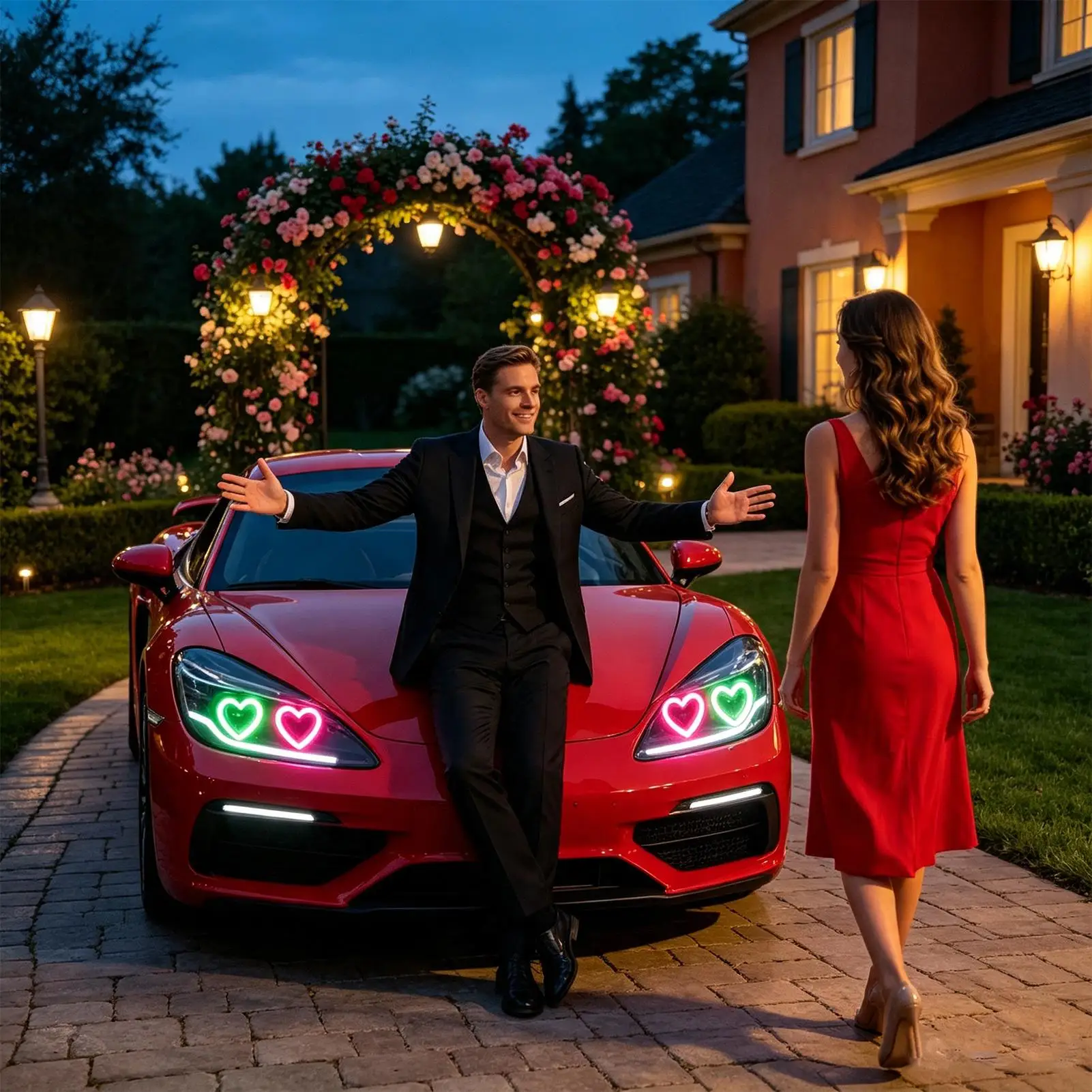 LED Car Headlights RGB Heart Shape App Control Car Accessories Love Shape Fog Light For Truck Motorcycle RV Sedan SUV Pickup Van