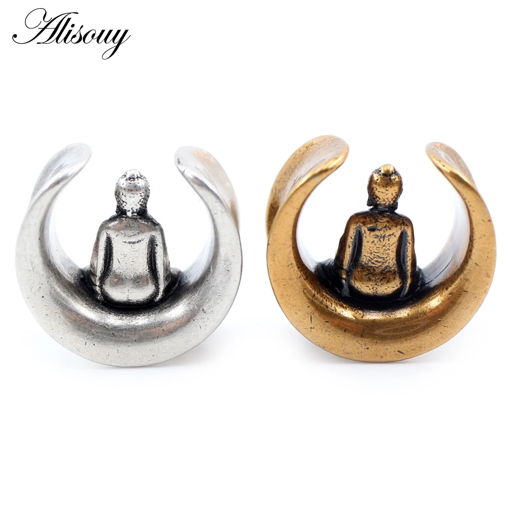 Alisouy 1PC 8-25mm Copper Buddha Semicircle Saddle Ear Tunnels Plugs Expander Stretcher Gauges Earrings Piercing Body Jewelry