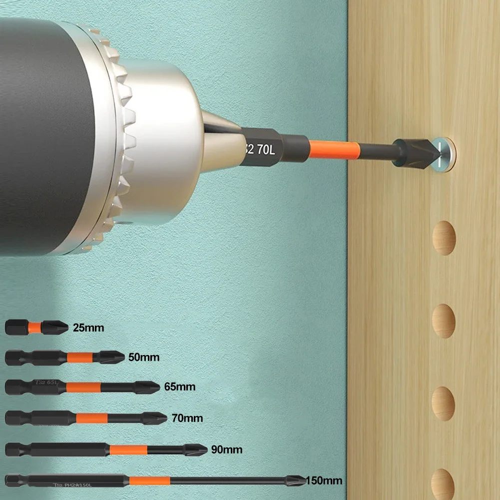 Juego de destornilladores PH2, cabezal magnético de impacto, cruz fuerte, alta dureza, 25/50/65/70/90/150mm, antideslizante, resistente al agua