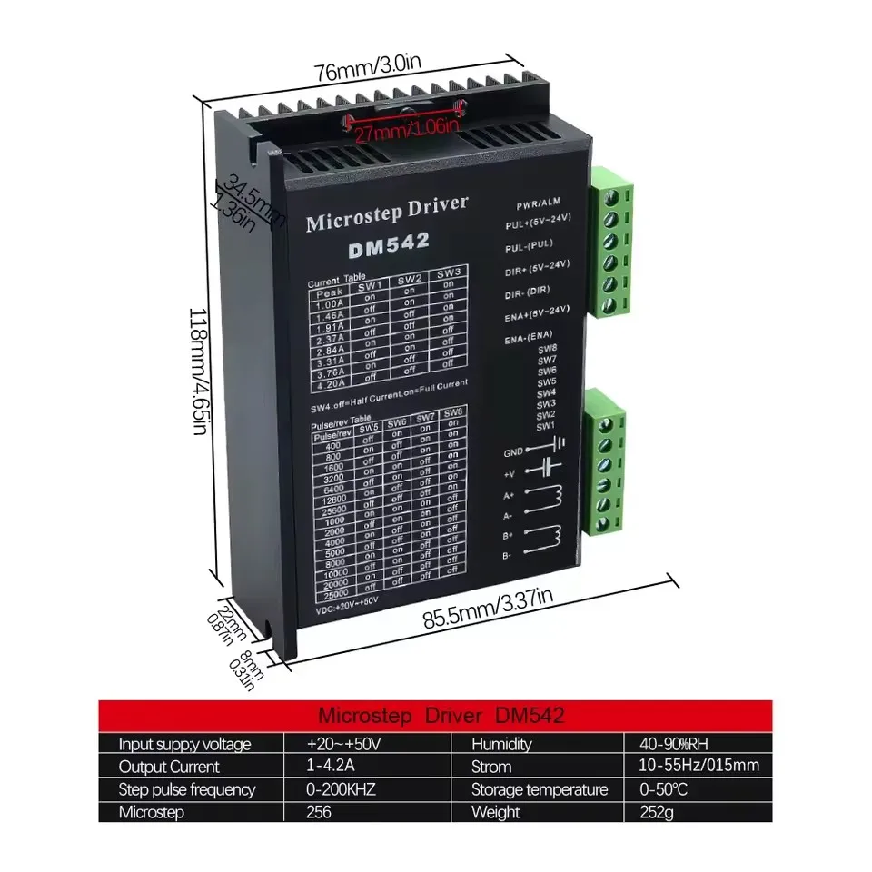 Microstep Motor Driver DM542 Suitble Driver Cintroller for 57 86 Stepper Motor Nema17 Nema23 Supply Voltage 20-50V DC 1-5.6A