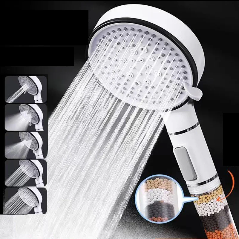 5 Modes Shower Head Anti Limestone Filter Hygienic Remove Calcario Holder Handle Rainfall Spa Hose Set For Bathroom Accessories