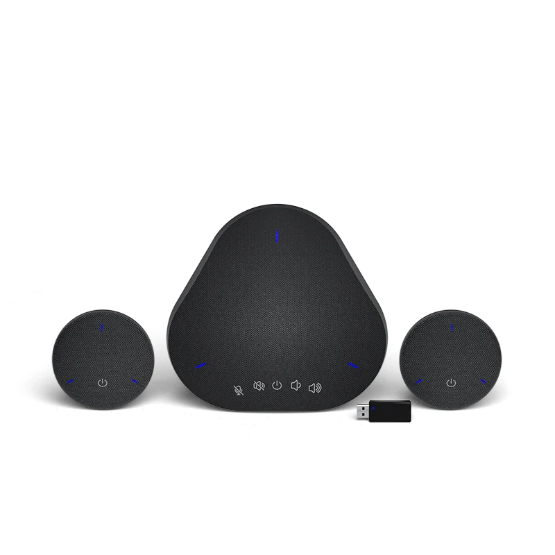 USB video conferencing system with wireless omnidirectional microphone and conference speakers
