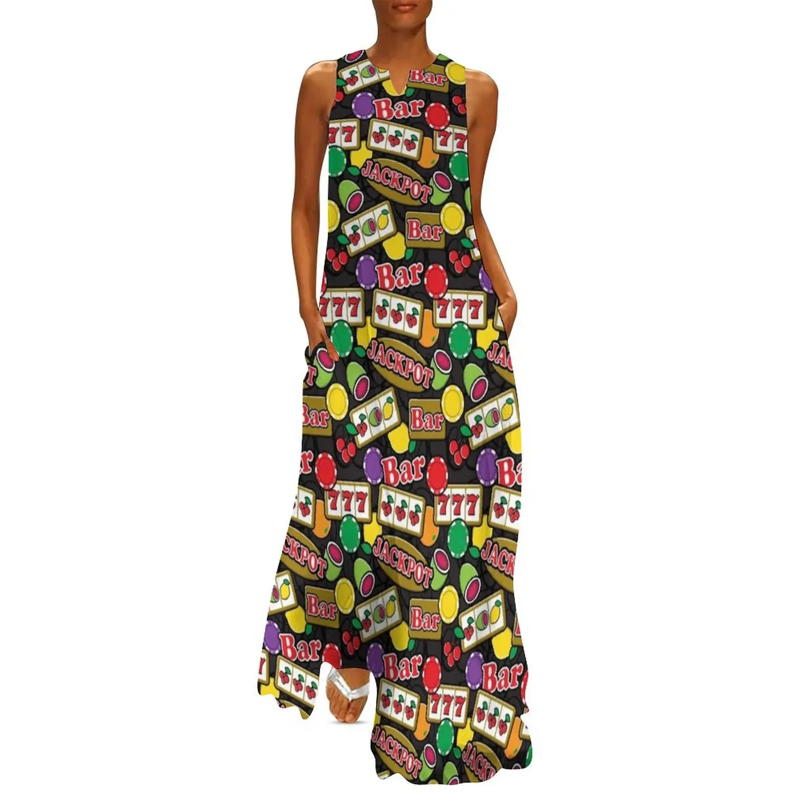 

Casino Jackpot Lucky Slot Machine Fruit Slots Pattern Long Dress summer dresses Woman's evening dress Dress