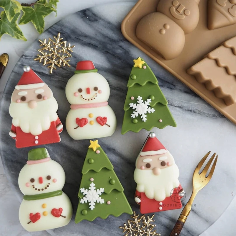 New Santa Claus Christmas Tree Santa claus Handmade Soap Mould Chocolate Cake Silicone Mould Xmas Home Baking Tools