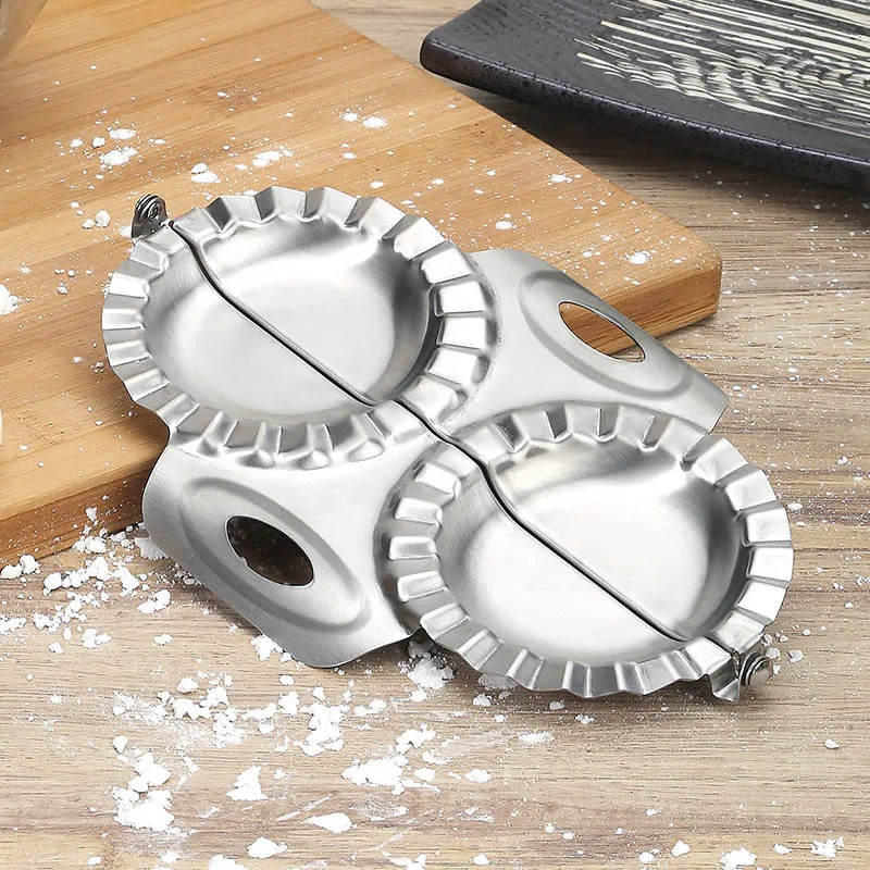 Double Headed Stainless Steel Dumpling Maker Crimped Design Seals Tight Jiaozi Press Molds Rust-proof With Handle