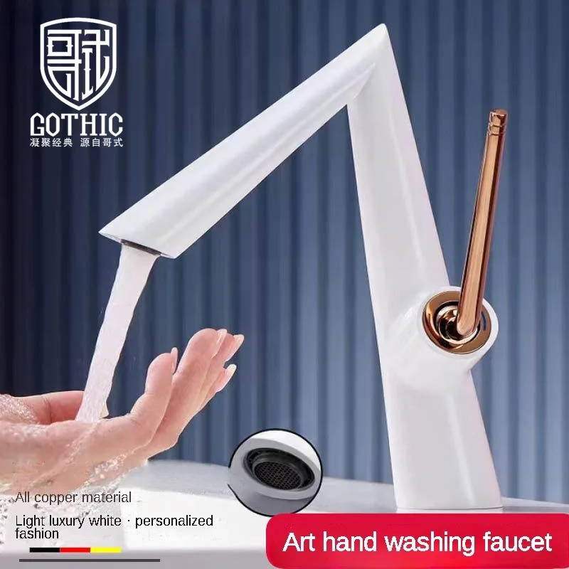 2023 Source Factory Brass Wash Basin Faucet White  Art Washbasin Face Washing Faucet Hot&cold Water Rose Gold Bathroom Mixer Tap