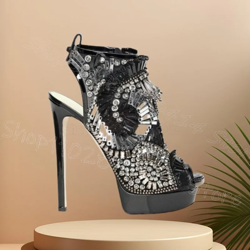 الذهب كريستال الترتر اللمحة تو صنادل أرضية الجانب سستة النساء أحذية رقيقة عالية الكعب مثير حفلة عيد 2025 Zapatos Para Mujere #5